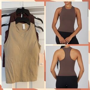 Yogalicious Macadamia. and Dark Brown seamless Carrie Tank Tops set